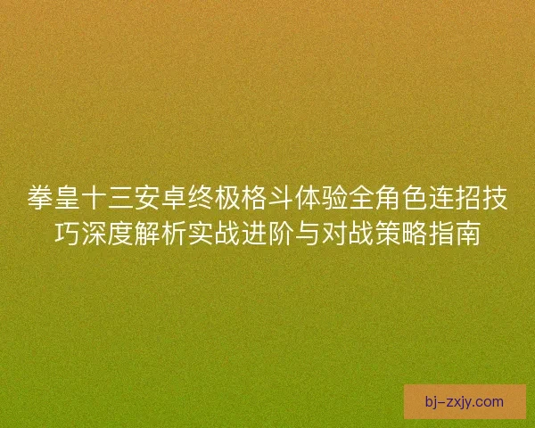 拳皇十三安卓终极格斗体验全角色连招技巧深度解析实战进阶与对战策略指南